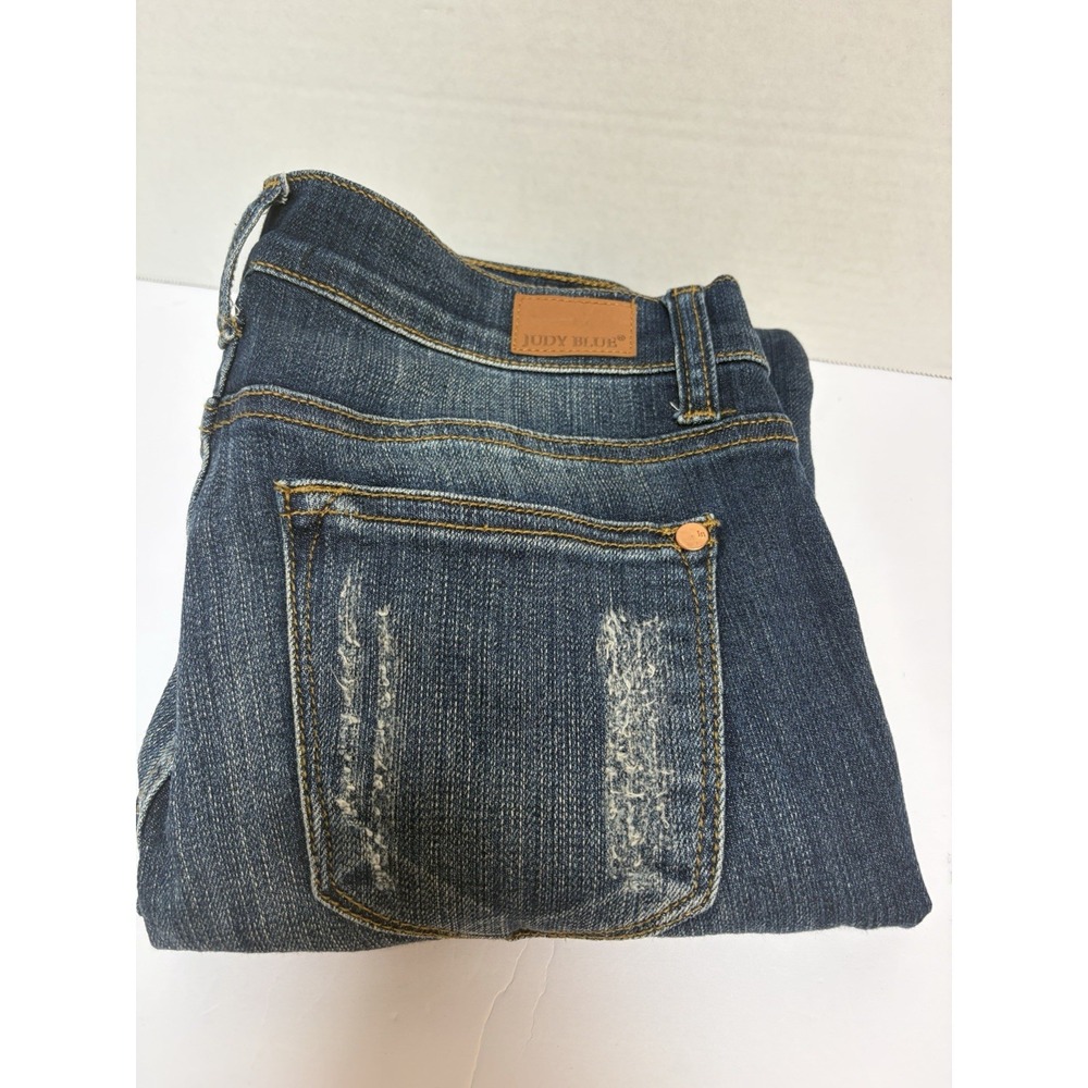 Judy Blue Mid-Rise Size 9/29 Skinny Fit Jeans Dark Denim Frayed Hem Style #8228